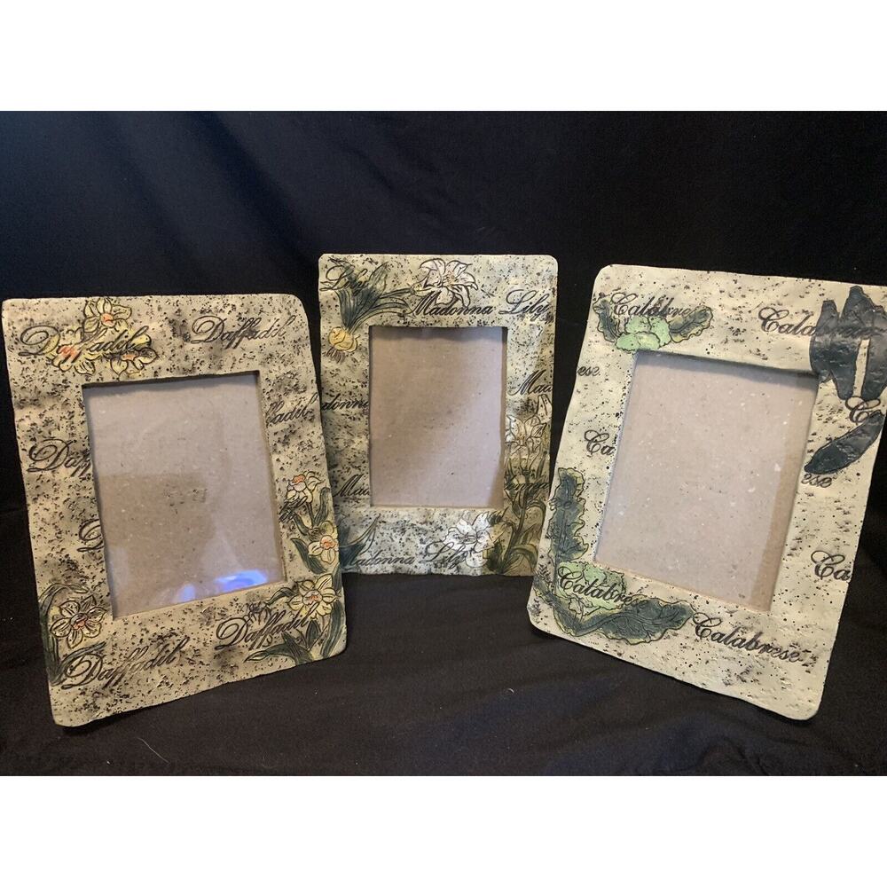 RARE & UNIQUE Set of Three Garden-Themed Photo Frames For 4” x 5”